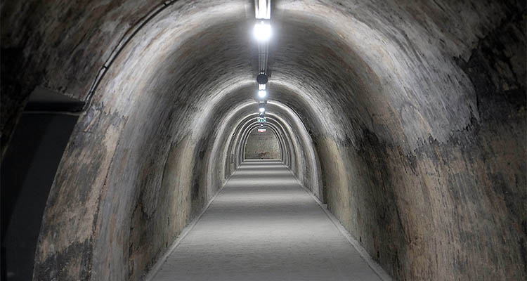 Tunnel Gric is a WW2 under Old town, touristic attraction. Renovated and open for walking and exhibitions, in Zagreb, Croatia